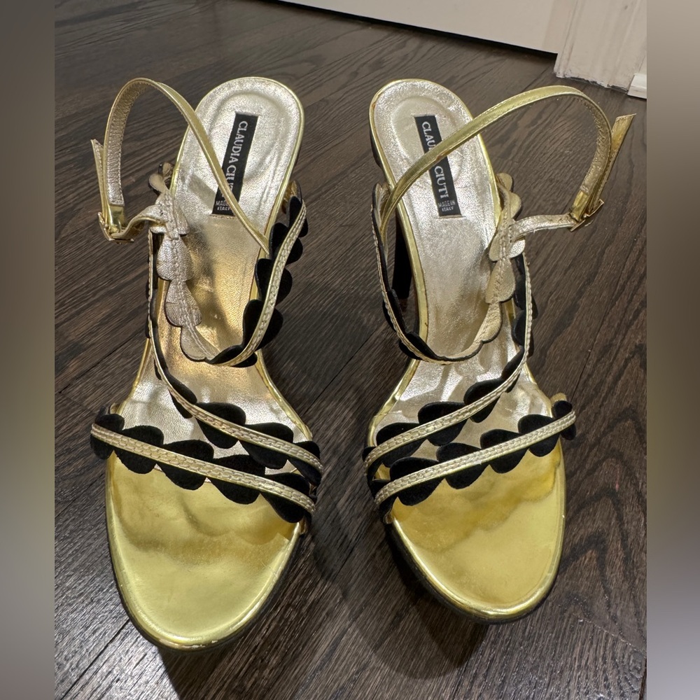 Claudia Ciuti • Black & Gold High Heel Sandals (9.5M-run small) Made in Italy